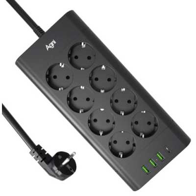 сетевой фильтр AGNI TP-FA4U8E-C-5m-black черный