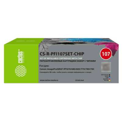 картридж Cactus CS-R-PFI107SET-CHIP черный, черный матовый, голубой, желтый, пурпурный